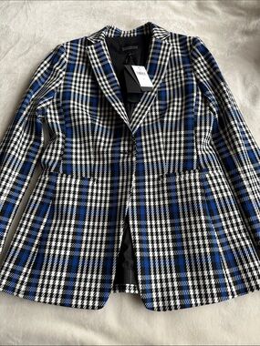 Banana Republic Black White and Blue Plaid Blazer